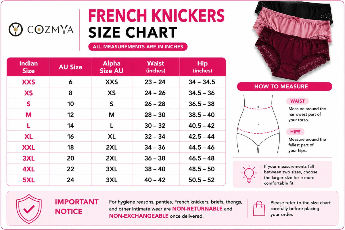 French Knickers size chart