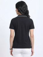 back view eco blend polo tshirt unisex for women Black