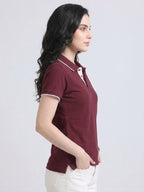 side view eco blend polo tshirt unisex for women Maroon