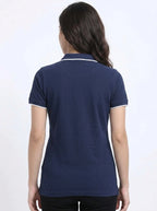 back view eco blend polo tshirt unisex for women Navy Blue