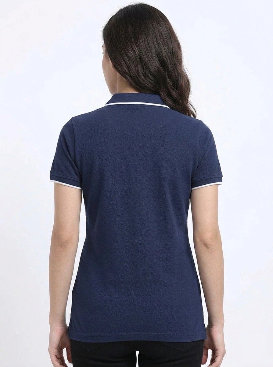 back view eco blend polo tshirt unisex for women Navy Blue