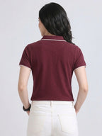 back view eco blend polo tshirt unisex for women Maroon