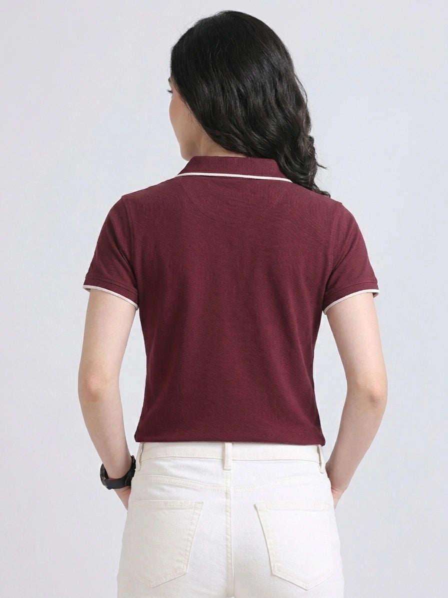 back view eco blend polo tshirt unisex for women Maroon