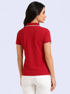 back view eco blend polo tshirt unisex for women Red