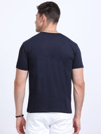 Man wearing a t-shirt with back view in  navy blue