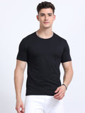 Man wearing a t-shirt with front view in  black 