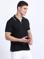 side view eco blend polo tshirt for men Black