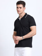 side front view eco blend polo tshirt for men Black