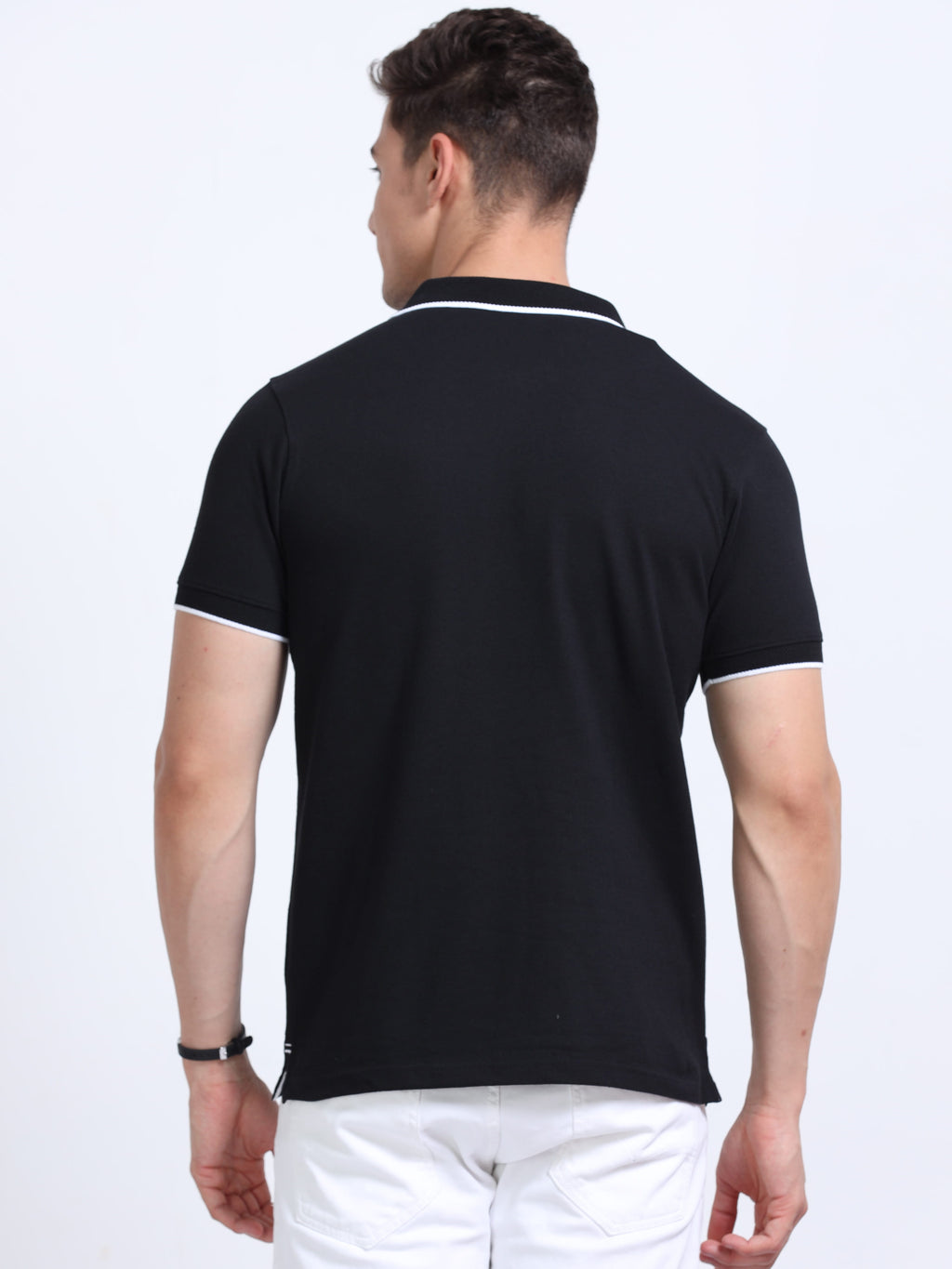 back view eco blend polo tshirt for men Black
