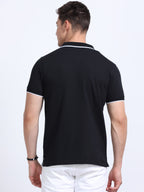 back view eco blend polo tshirt for men Black