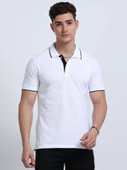front view eco blend polo tshirt for men White