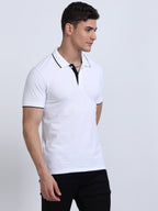 front side view eco blend polo tshirt for men White