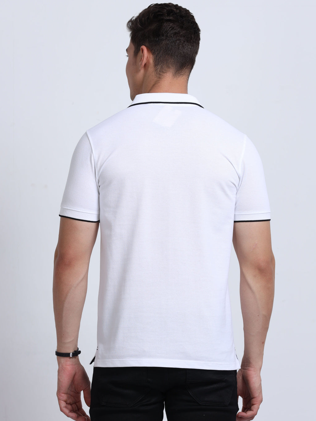 back view eco blend polo tshirt for men White