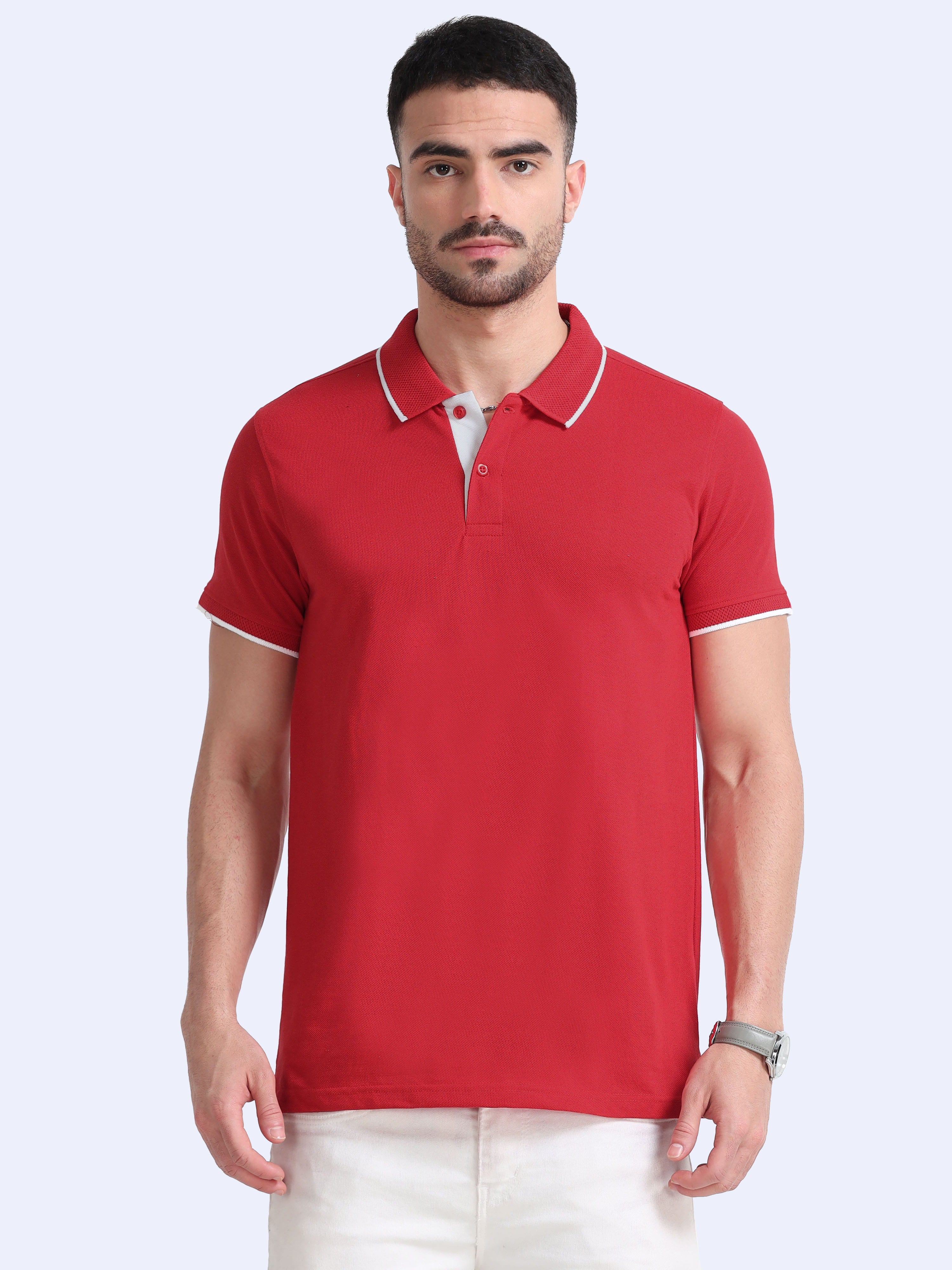 front view eco blend polo tshirt for men Red