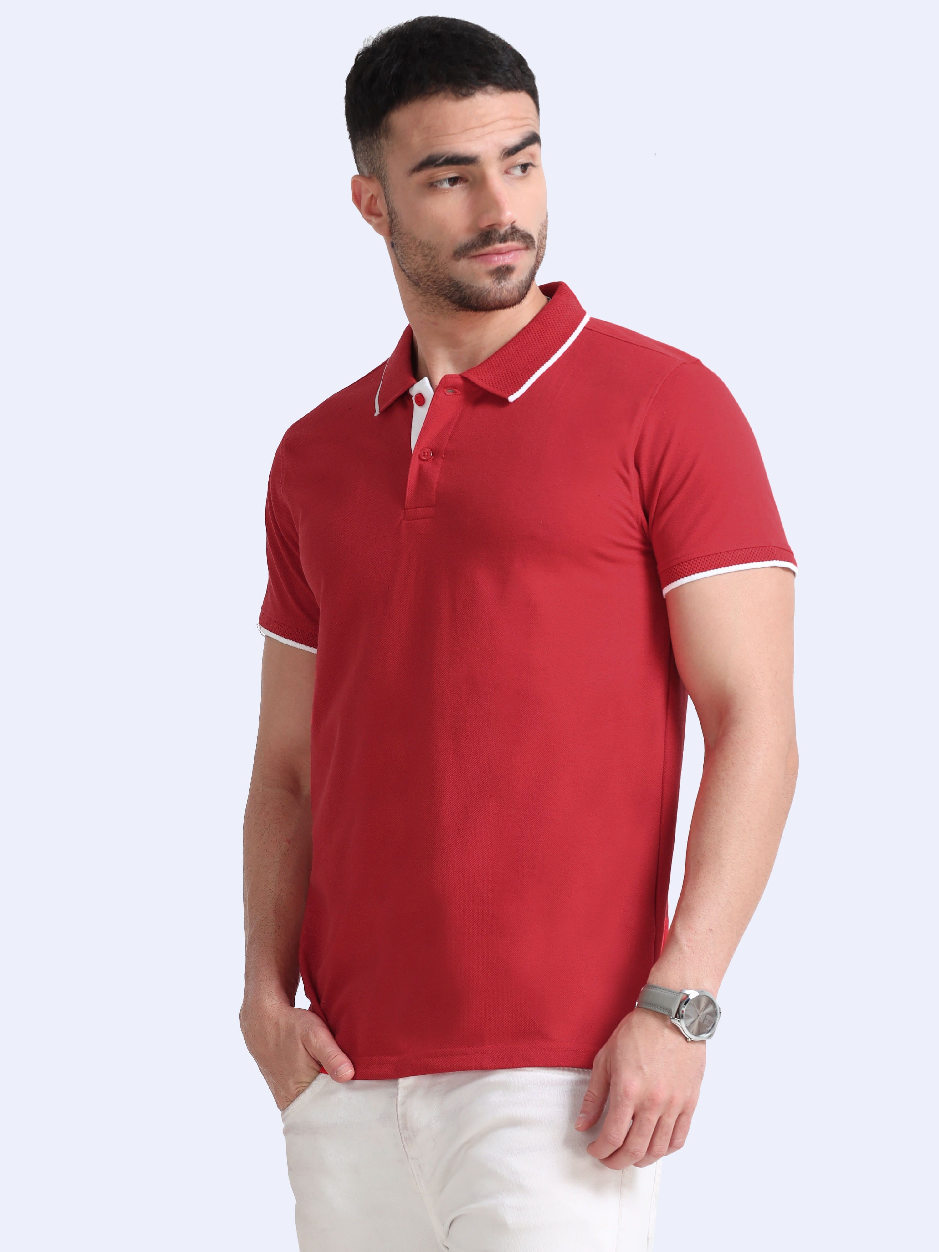 side front view eco blend polo tshirt for men Red