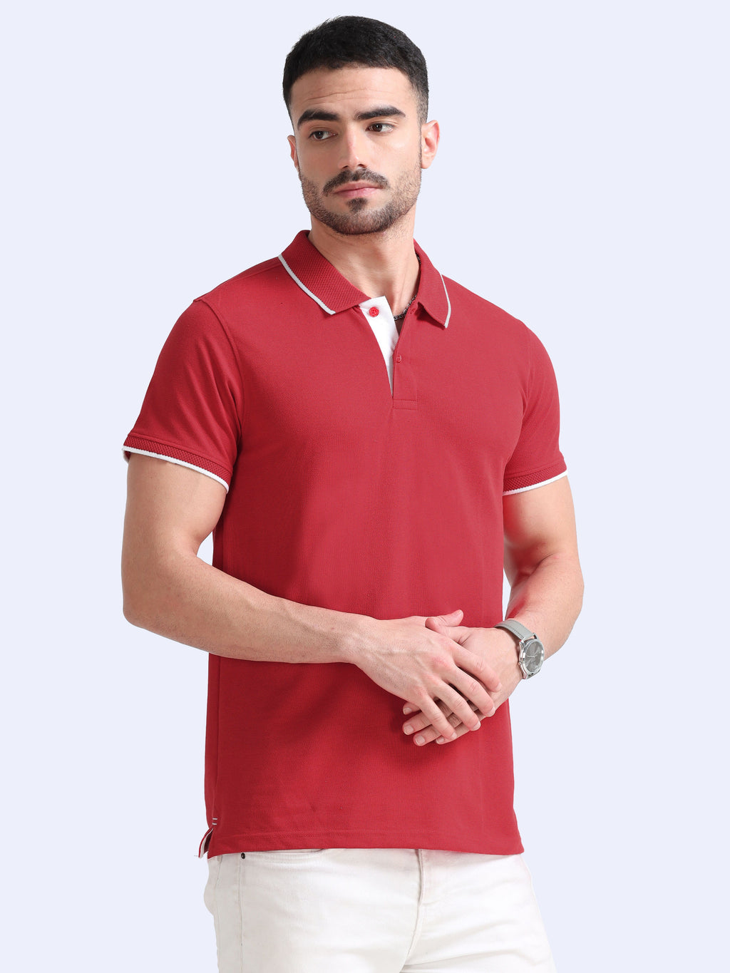 front side view eco blend polo tshirt for men Red
