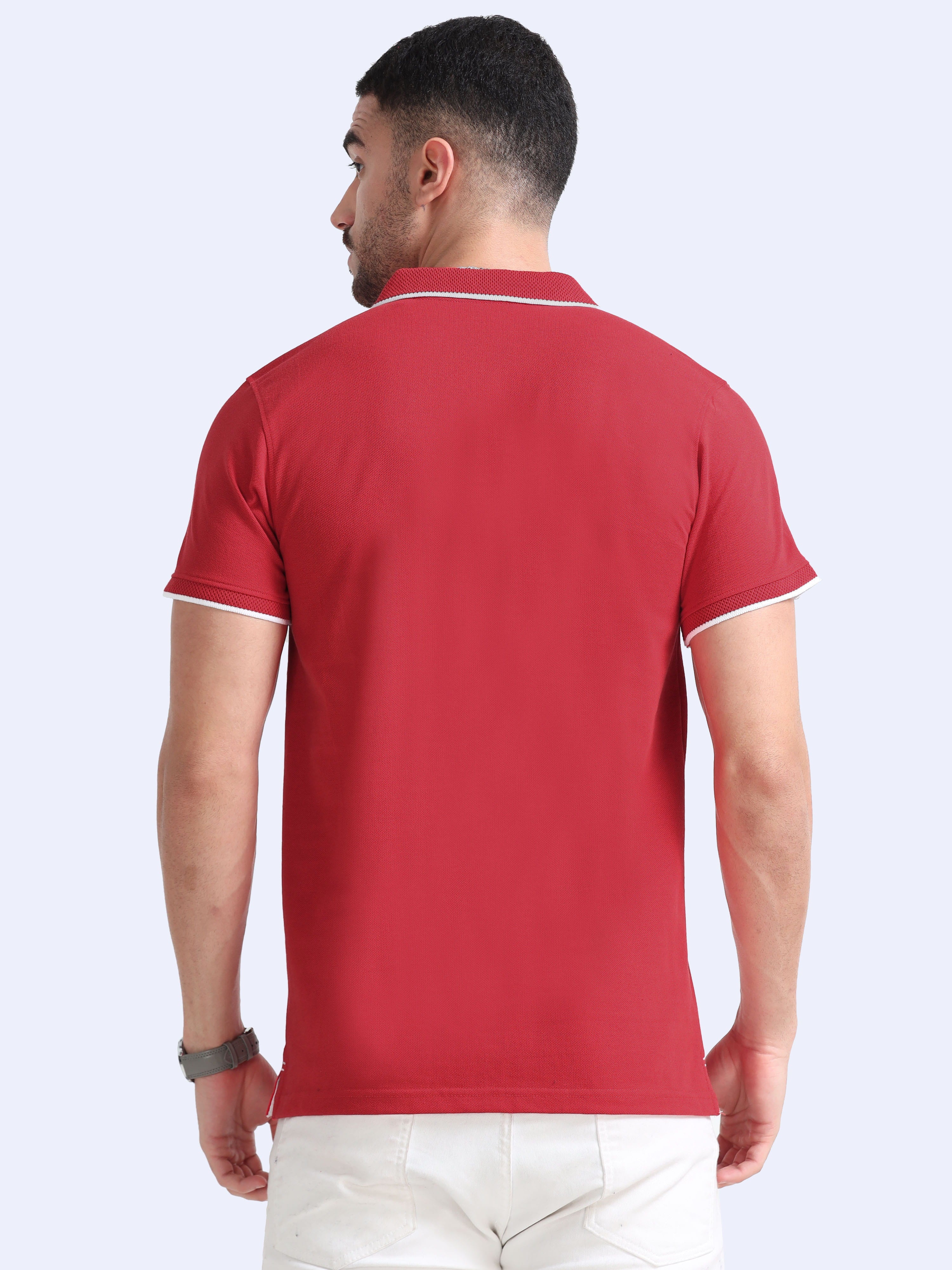 back view eco blend polo tshirt for men Red