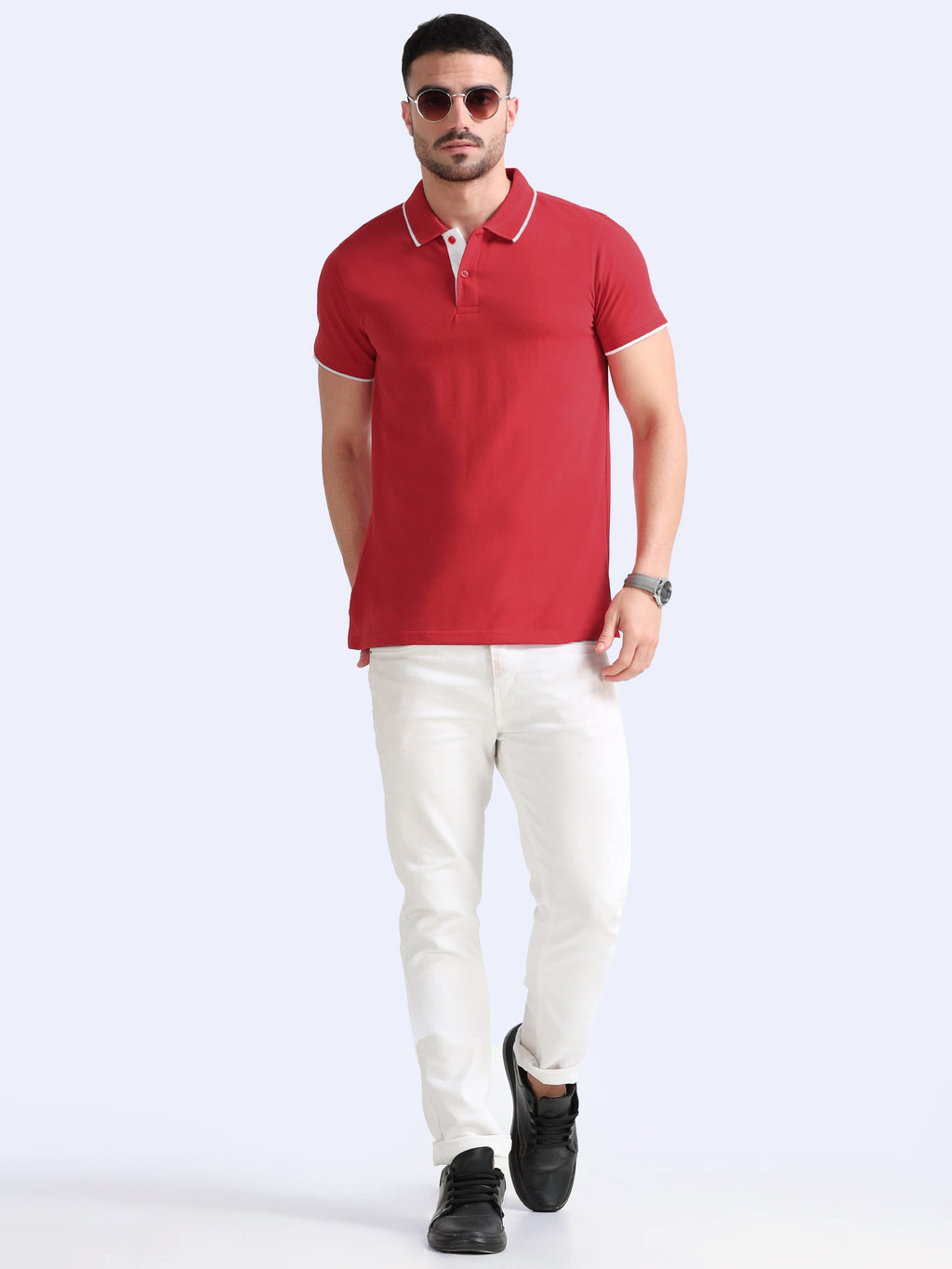 front  photo view eco blend polo tshirt for men Red