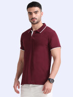 front side view eco blend polo tshirt for men Maroon