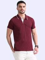 side front view eco blend polo tshirt for men Maroon