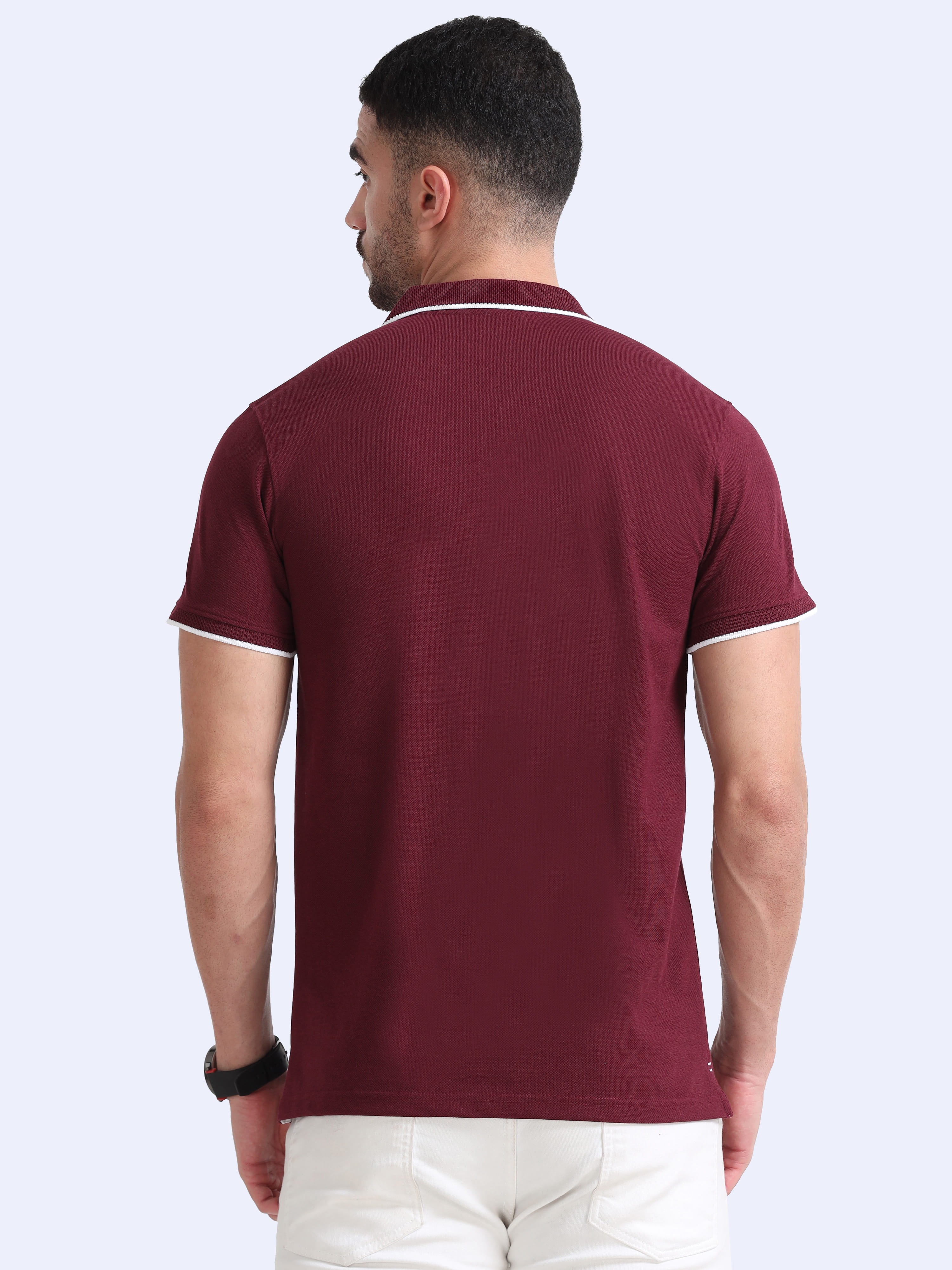 back view eco blend polo tshirt for men Maroon