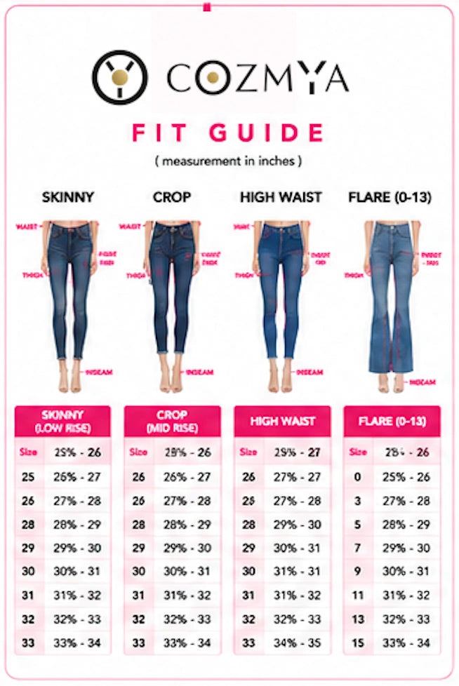 Jeans Fit Guide size chart