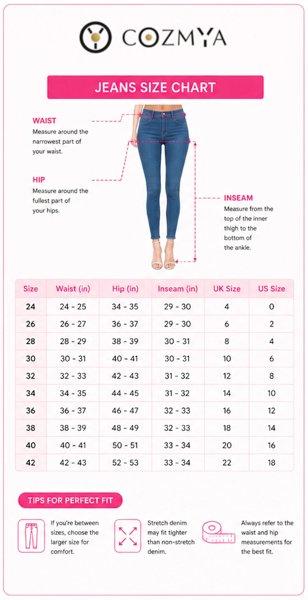 Jeans size chart