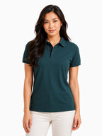 front view aeropiq polo tshirt unisex for women Bottle Green