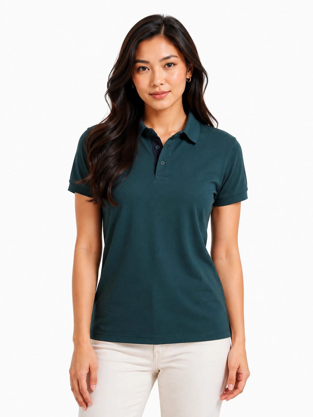 front view aeropiq polo tshirt unisex for women Bottle Green