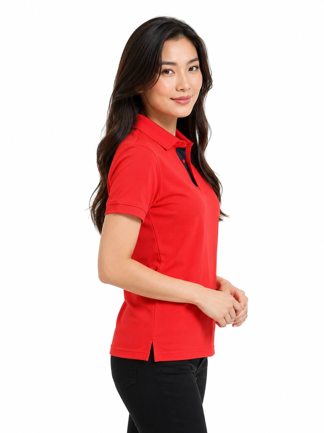 side view aeropiq polo tshirt unisex for women Red