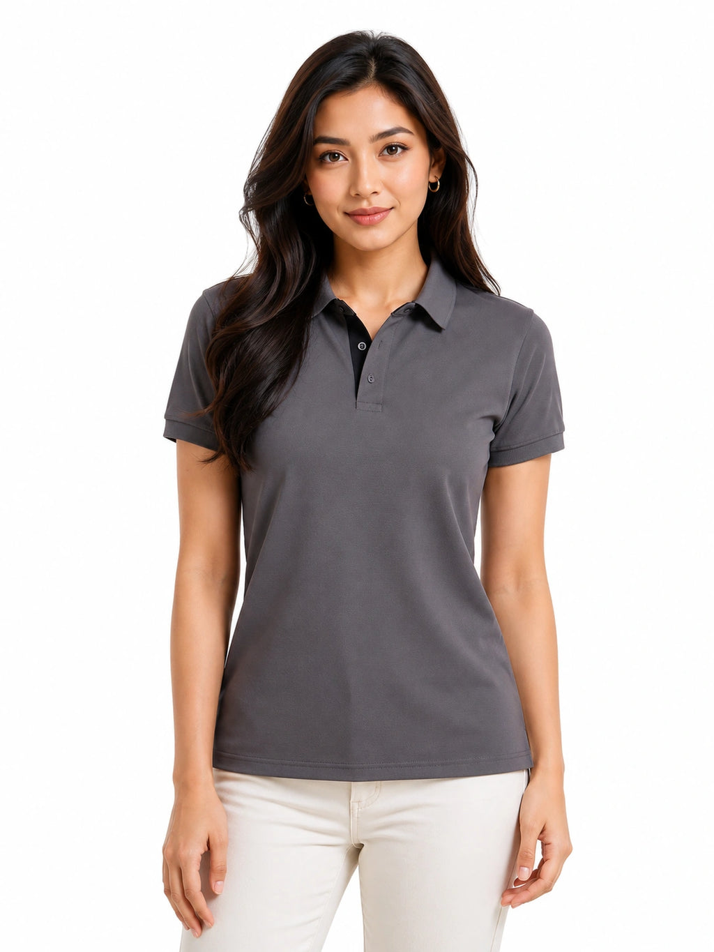 front view aeropiq polo tshirt unisex for women Slate Grey