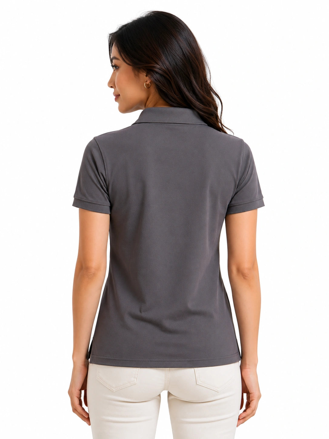 back view aeropiq polo tshirt unisex for women Slate Grey