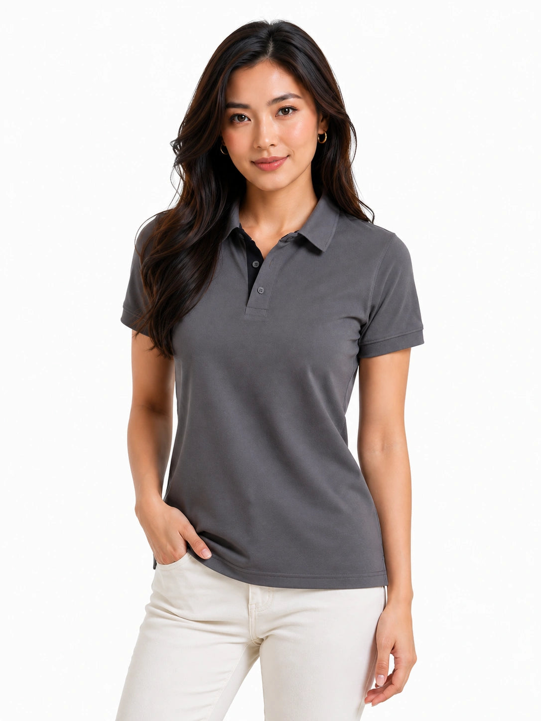 front photo view aeropiq polo tshirt unisex for women Slate Grey
