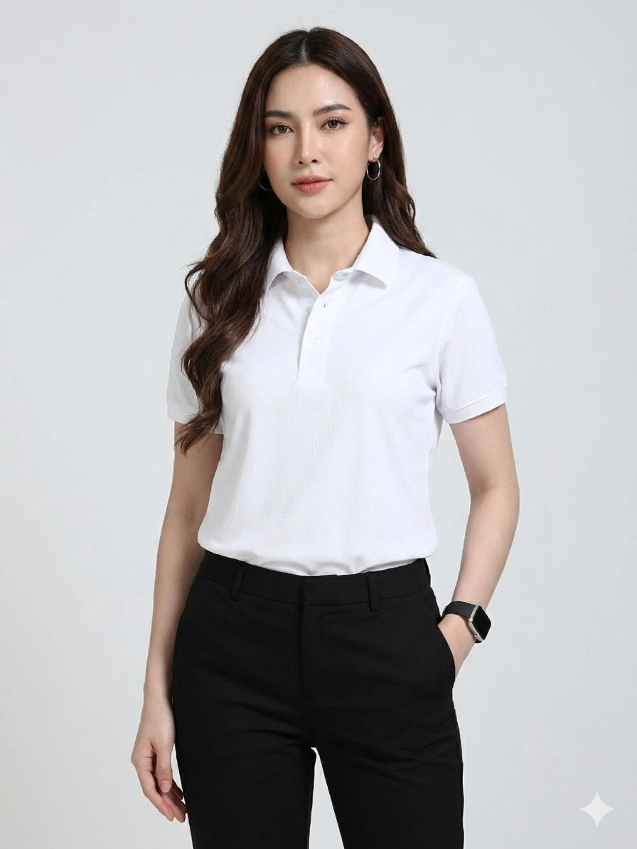 photo view aeropiq polo tshirt unisex for women White