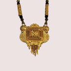Regal Dual-Strand Black Bead Mangalsutra with Antique Pendant