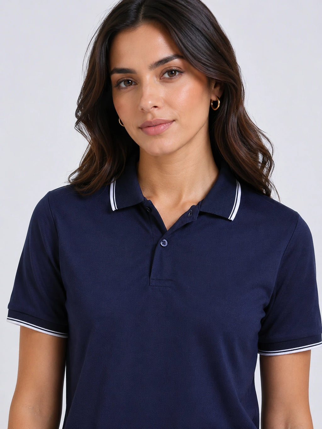 close view of primoknit drift polo tshirt unisex for women Navy Blue
