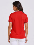 back view of primoknit drift polo tshirt unisex for women Red