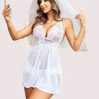 Bridal White Lace & Sheer Babydoll Nightwear