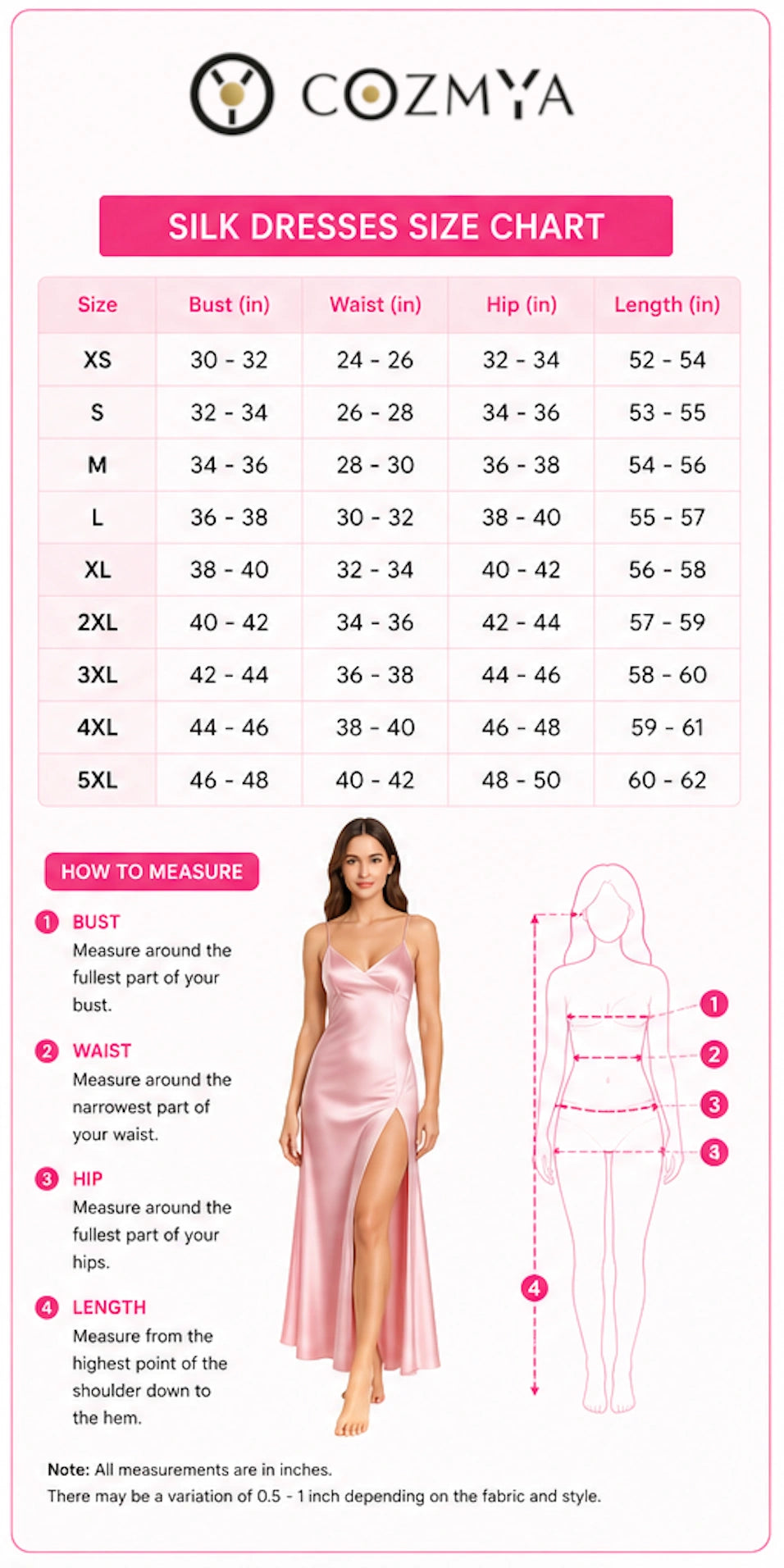 Silk Dresses size chart