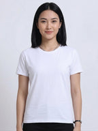 Woman wearing a t-shirt with front view in  white 