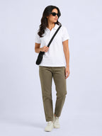 photo view of women Wearing  organic cotton polo t-shirt white